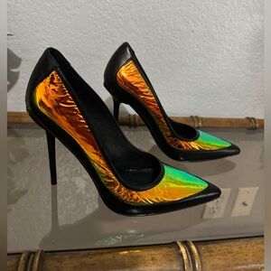 L.A.M.B pointed heel hologram and leather stilettos y2k gwen stefani